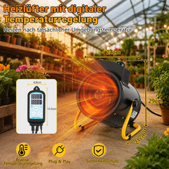 Jopassy Gewächshausheizung mit Thermostat IPX4 bis 2000W für Gewächshaus Garage