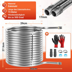 Jopassy Poolheizung Edelstahl Heizspirale 15 m für 32–38 mm Poolschläuche
