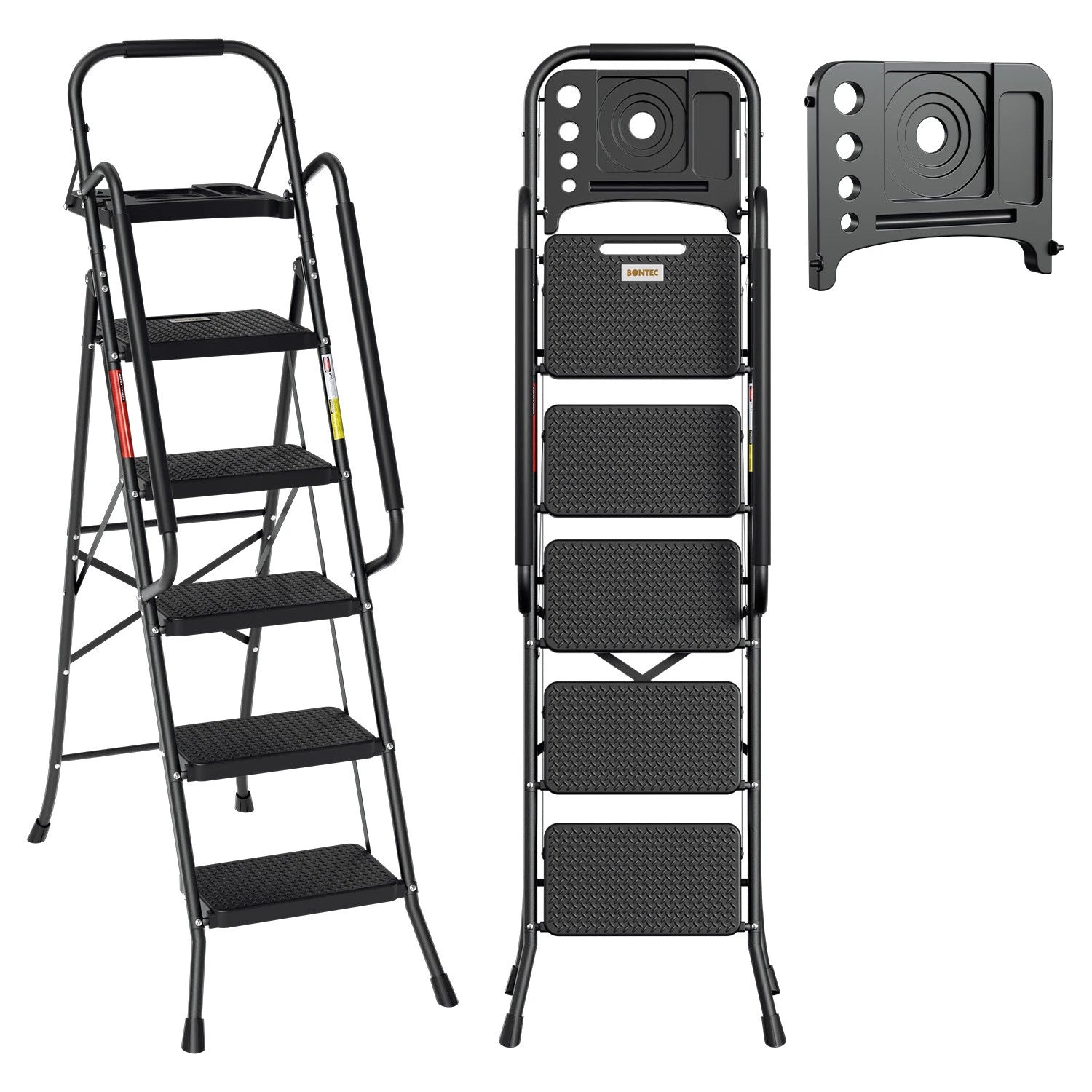 Jopassy Klappleiter 4 Stufen 146 cm mit Handlauf und Werkzeugablage