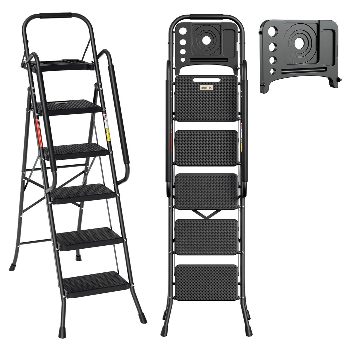 Jopassy Klappleiter 4 Stufen 146 cm mit Handlauf und Werkzeugablage