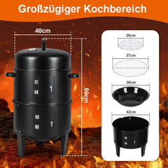 Jopassy 3 in 1 Smoker Räucherofen Ø40x80 cm Holzkohle Grill mit Thermometer