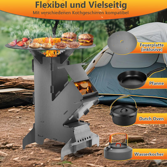 Jopassy Raketenofen 34x57 cm mit Grillplatte Outdoor BBQ