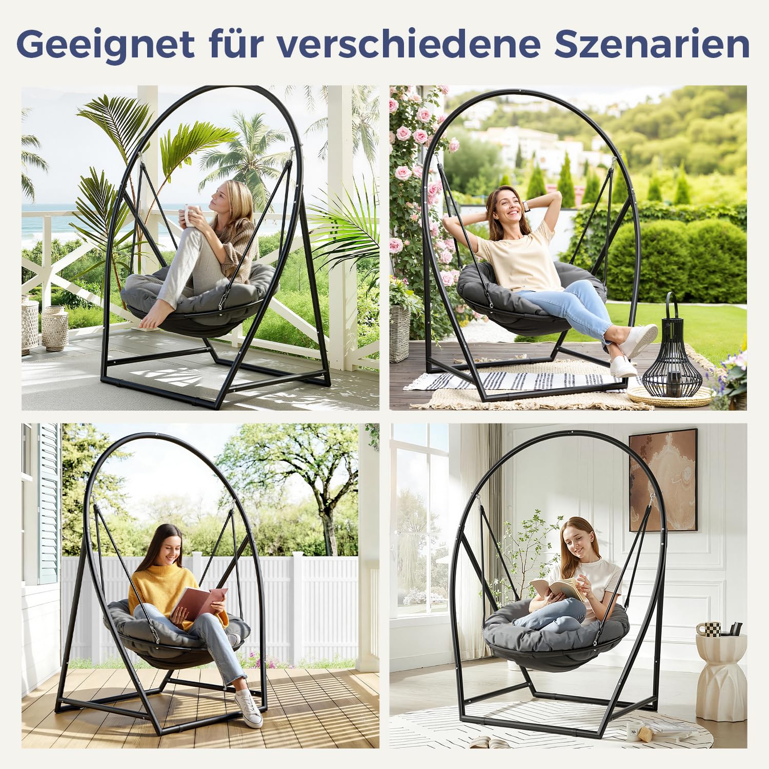 Jopassy Hängesessel mit Gestell und Kissen, höhenverstellbar bis 150 kg, für Garten und Balkon