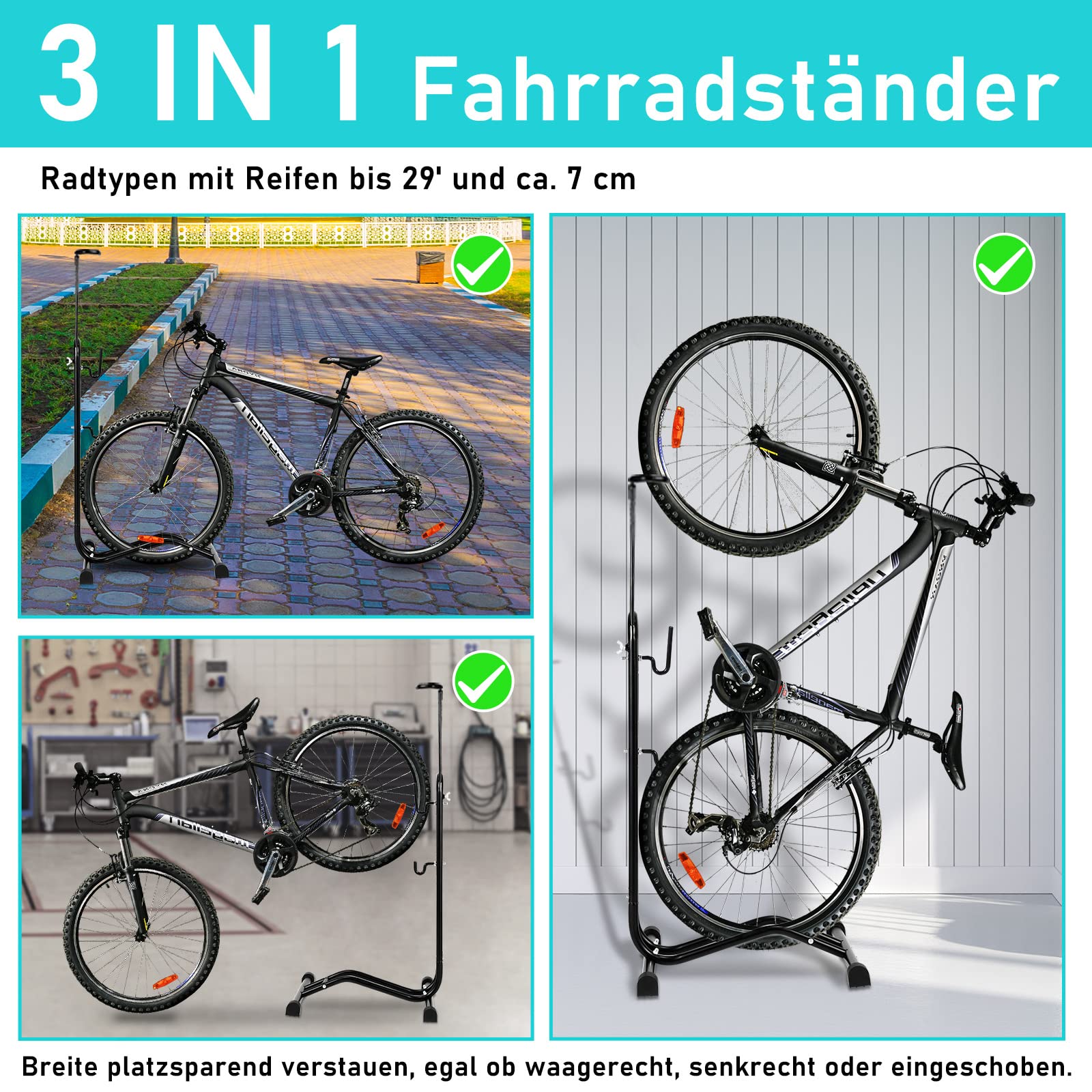 Jopassy Fahrradständer 20–29 Zoll 3 in 1 Bodenständer höhenverstellbar