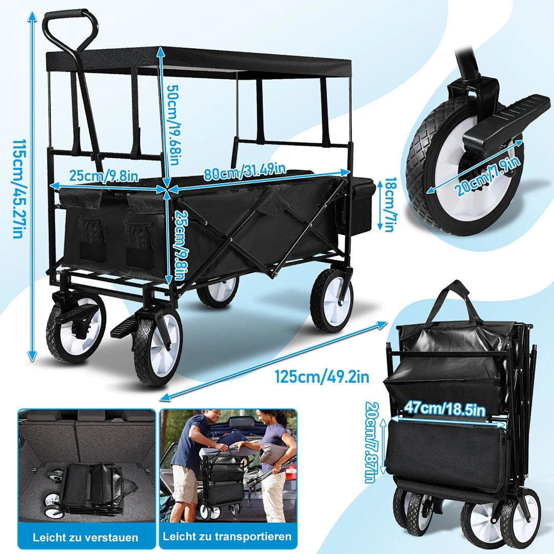 Jopassy Bollerwagen faltbar mit Dach 77 x 55,8 x 22 cm 80 kg für Camping und Garten