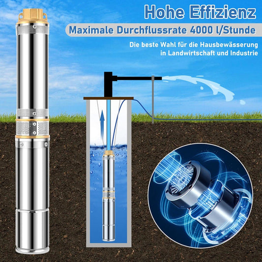 Jopassy Tiefbrunnenpumpe Edelstahl 20 m Kabel für Brunnen Gartenbewässerung