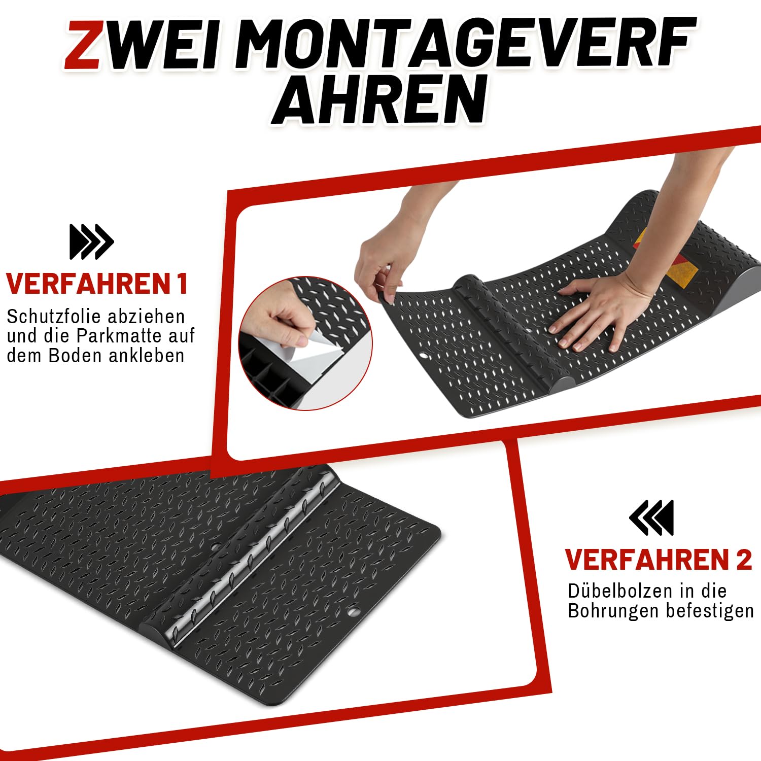 Jopassy Radstopper Parkmatten 2er Set 53 cm mit Reflektorstreifen für Garage