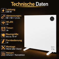 Jopassy Infrarotheizung 400/750/1000W mit Thermostat Tuya App und Fernbedienung