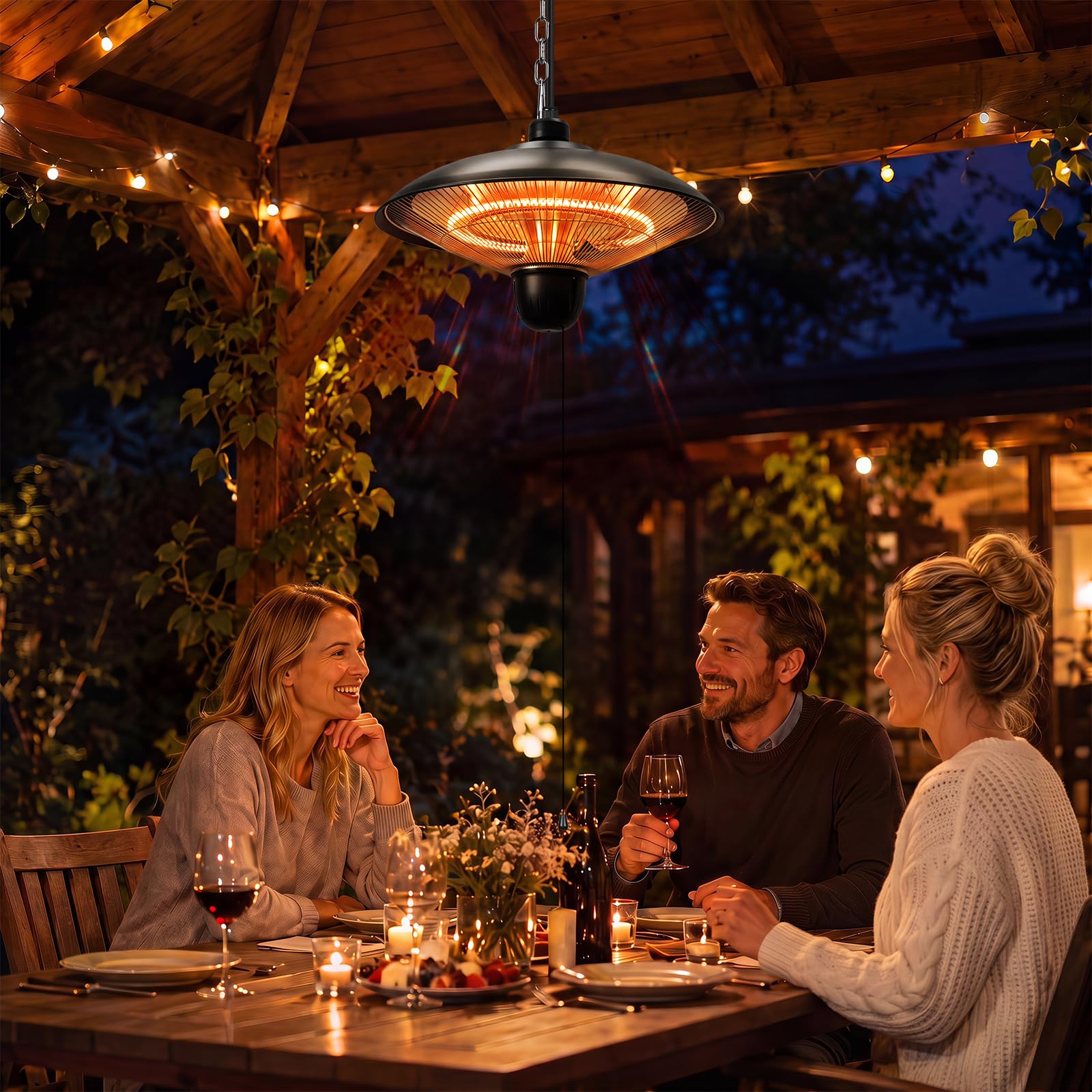 Jopassy Hängeheizstrahler 1800W Infrarot IP55 mit Zugschalter für Terrasse Balkon