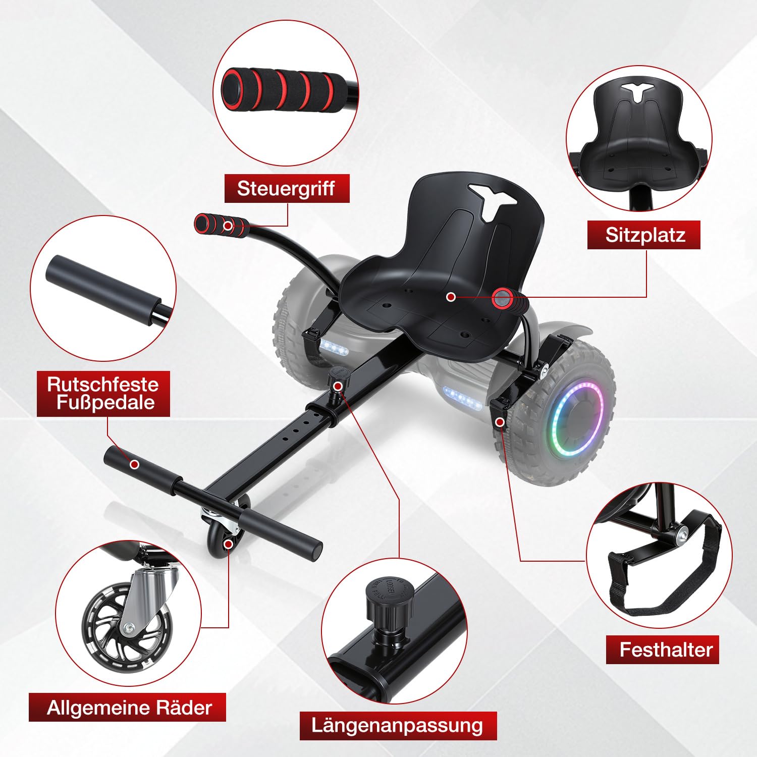 Jopassy Hoverboard Sitz 6,5 8,5 10 Zoll Hoverkart für Kinder Erwachsene