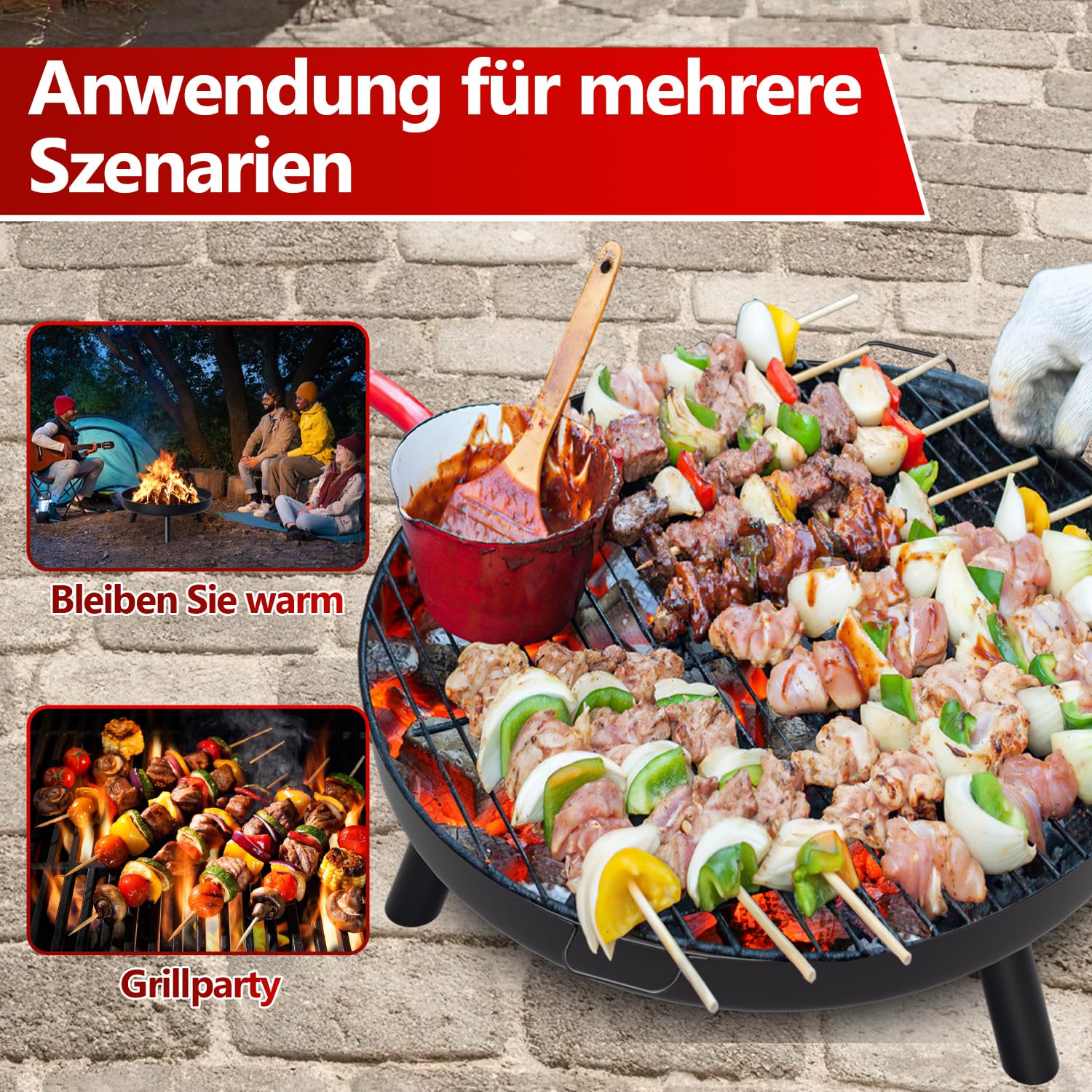 Jopassy Feuerschale Ø82,5 cm Feuerstelle Garten mit Griffen
