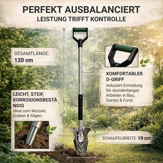 Jopassy Spaten mit Wurzelsäge 120 cm Wurzelspaten Edelstahl für Garten