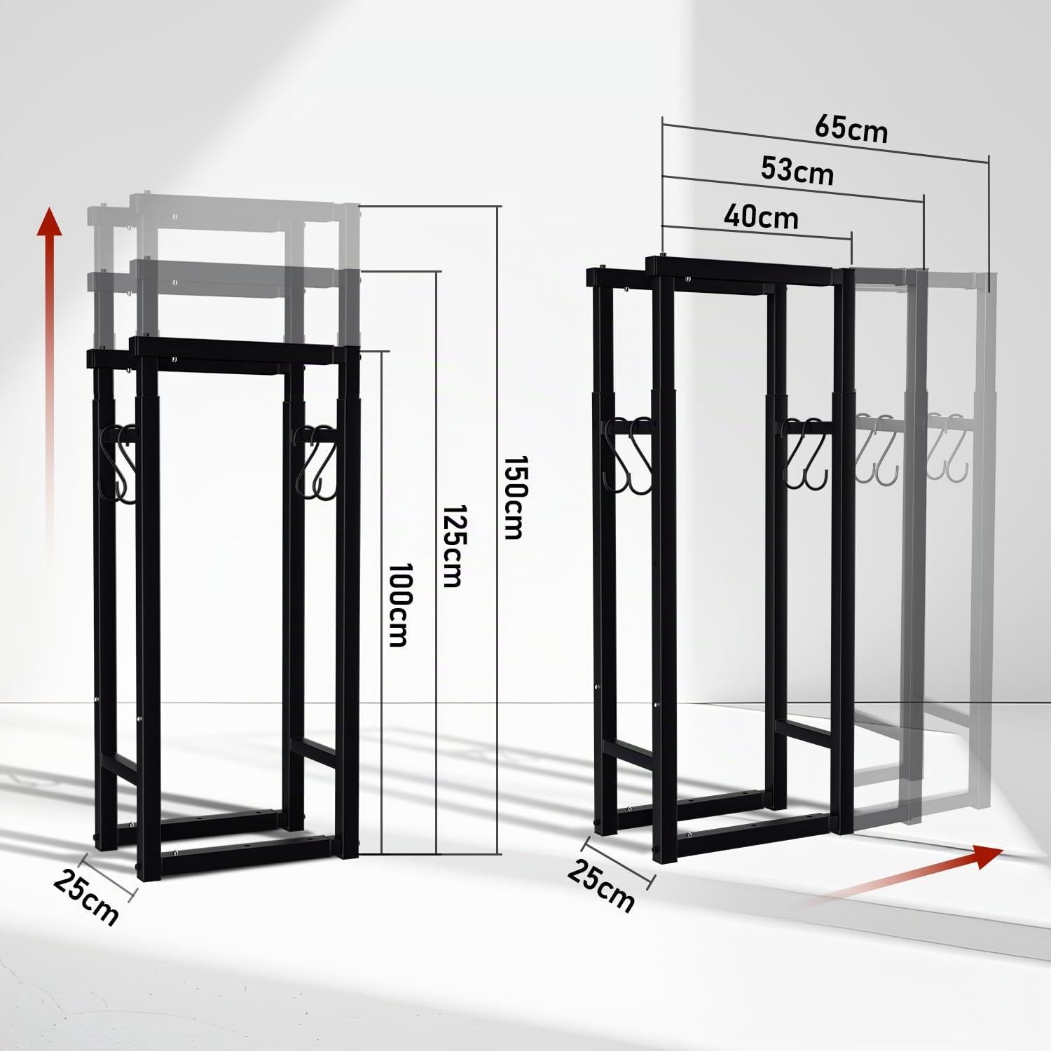Jopassy Kaminholzregal verstellbar 40–100 cm mit 4 Haken