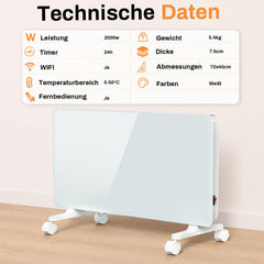 Jopassy WLAN Konvektor Heizung 2000/2500W mit Thermostat und Glasfront