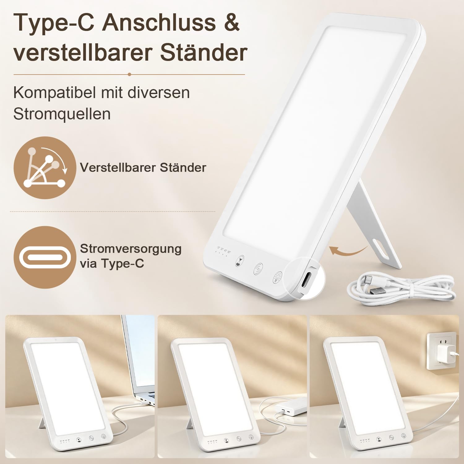 Jopassy Tageslichtlampe 10000 Lux mit 3 Farbtemperaturen 5 Helligkeitsstufen und Timer