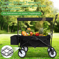 Jopassy Bollerwagen faltbar mit Dach 77 x 55,8 x 22 cm 80 kg für Camping und Garten