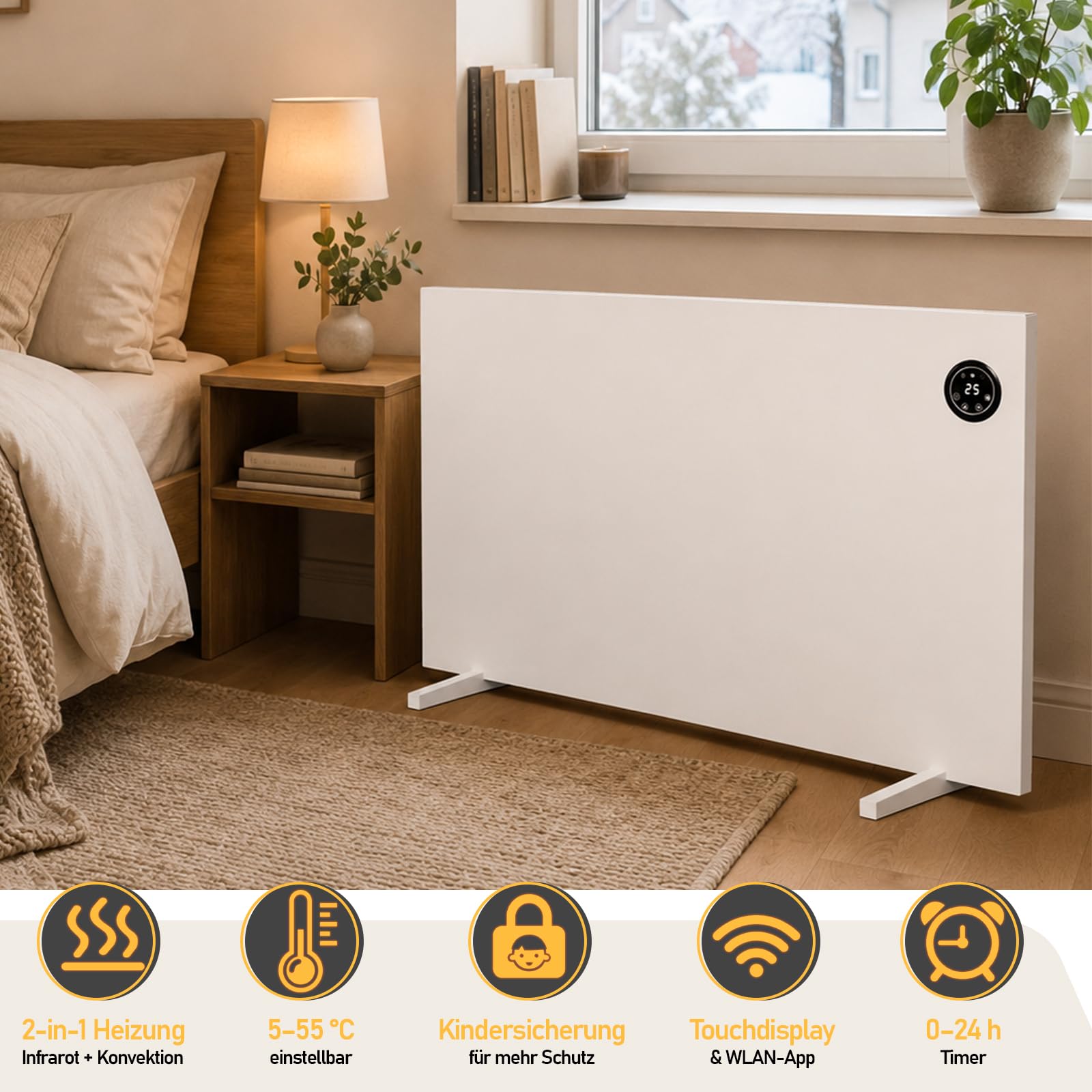 Jopassy Infrarotheizung 400/750/1000W mit Thermostat Tuya App und Fernbedienung