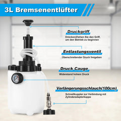 Jopassy Bremsenentlüftungsgerät 3L mit 1L Auffangflasche inkl 4 Adapter
