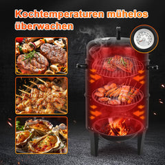 Jopassy 3 in 1 Smoker Räucherofen Ø40x80 cm Holzkohle Grill mit Thermometer