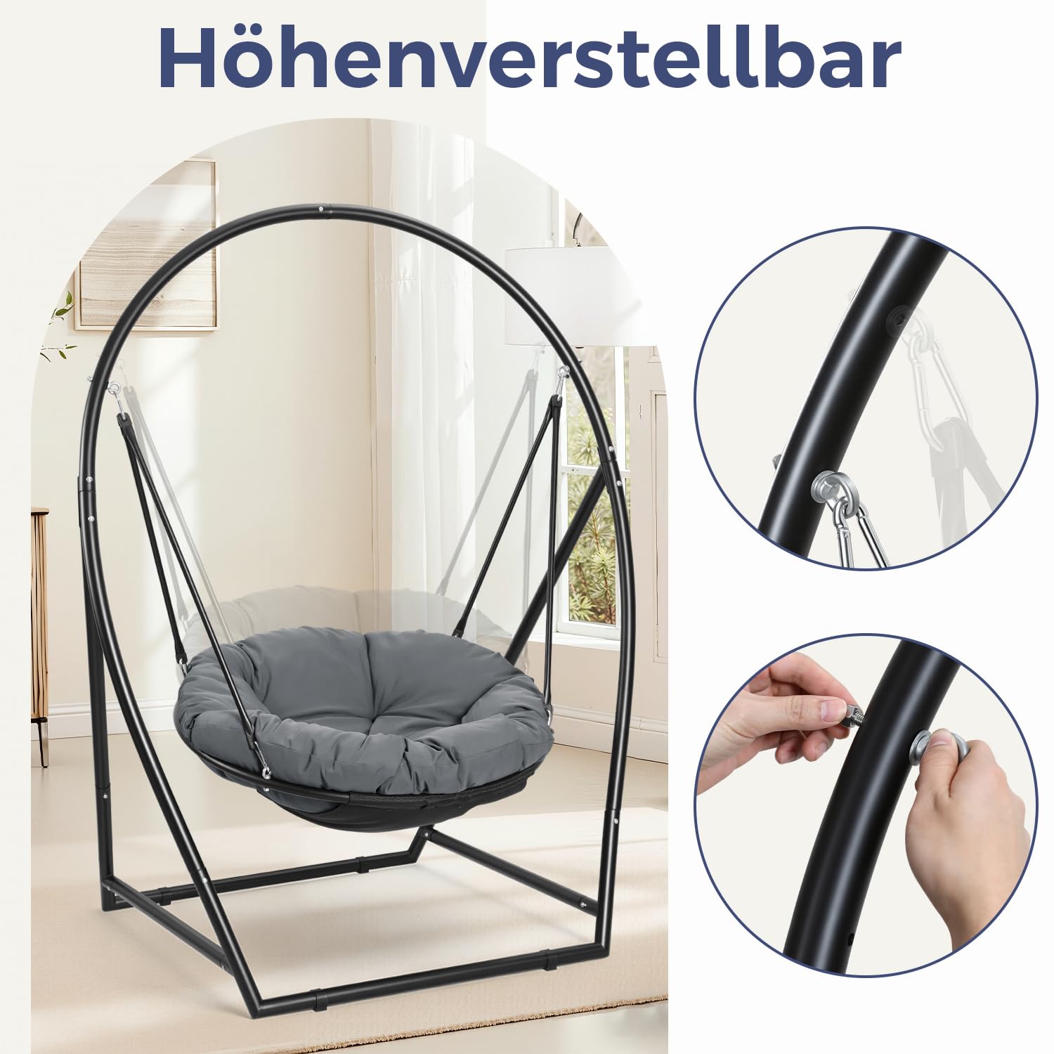 Jopassy Hängesessel mit Gestell und Kissen, höhenverstellbar bis 150 kg, für Garten und Balkon