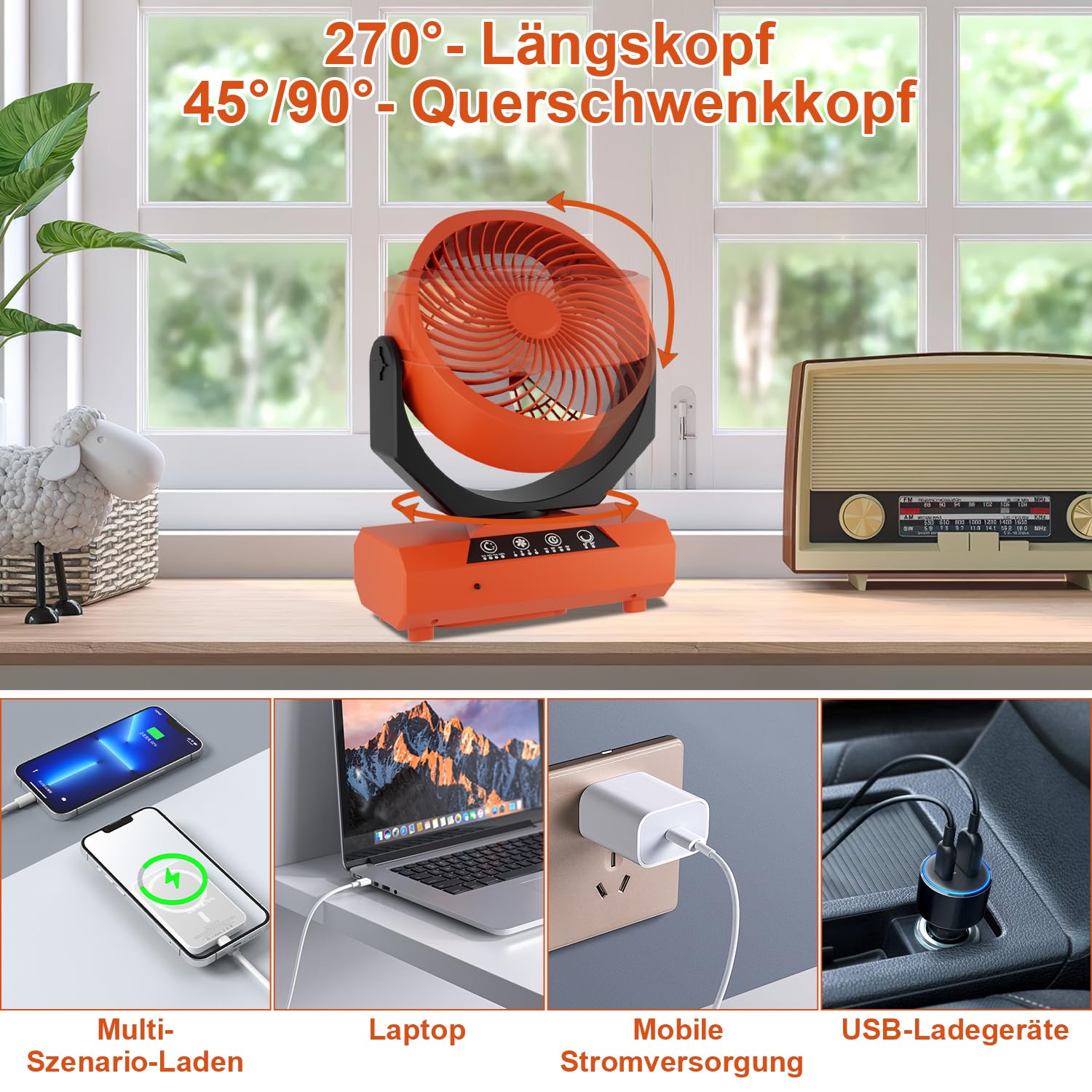 Jopassy Akku Ventilator 20000mAh Camping Ventilator mit LED Laterne und Haken