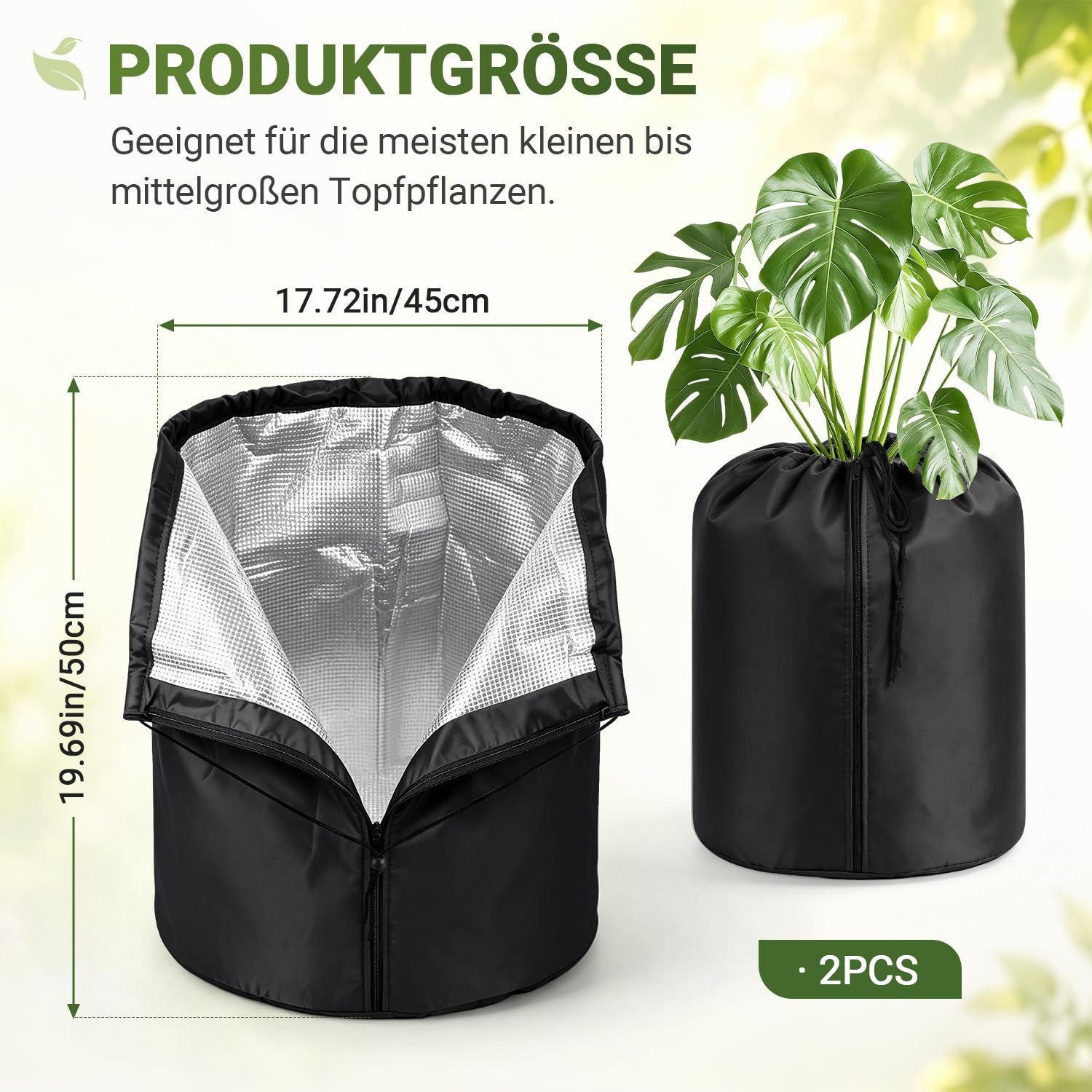 Jopassy Thermo Topfschutz 2er Set Frostschutz für Kübelpflanzen mit Reißverschluss
