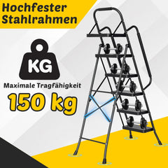 Jopassy Klappleiter 4 Stufen 146 cm mit Handlauf und Werkzeugablage