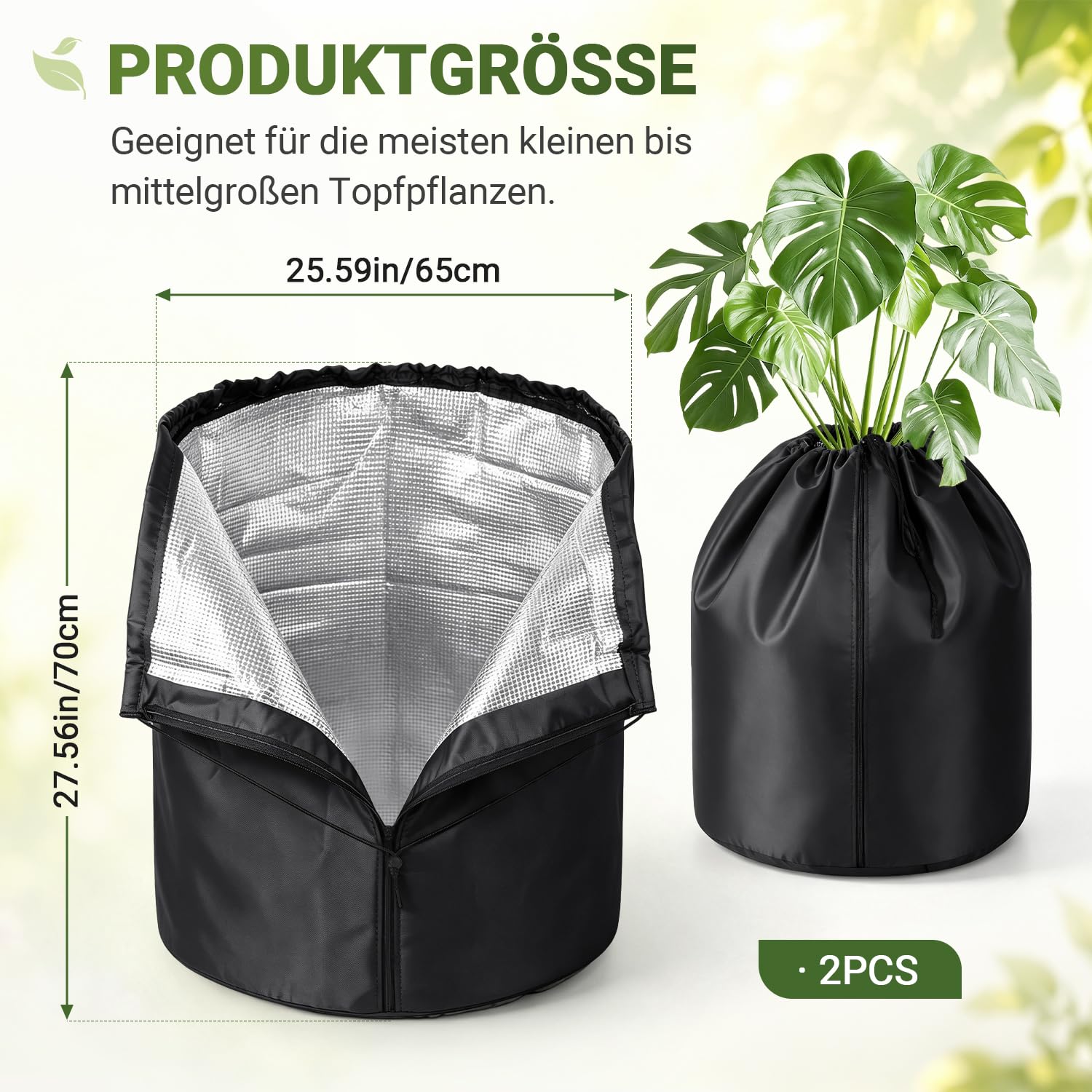 Jopassy Thermo Topfschutz 2er Set Frostschutz für Kübelpflanzen mit Reißverschluss