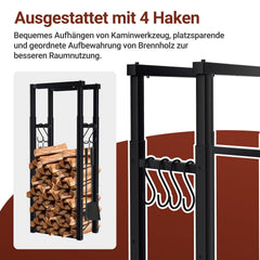 Jopassy Kaminholzregal verstellbar 40–100 cm mit 4 Haken