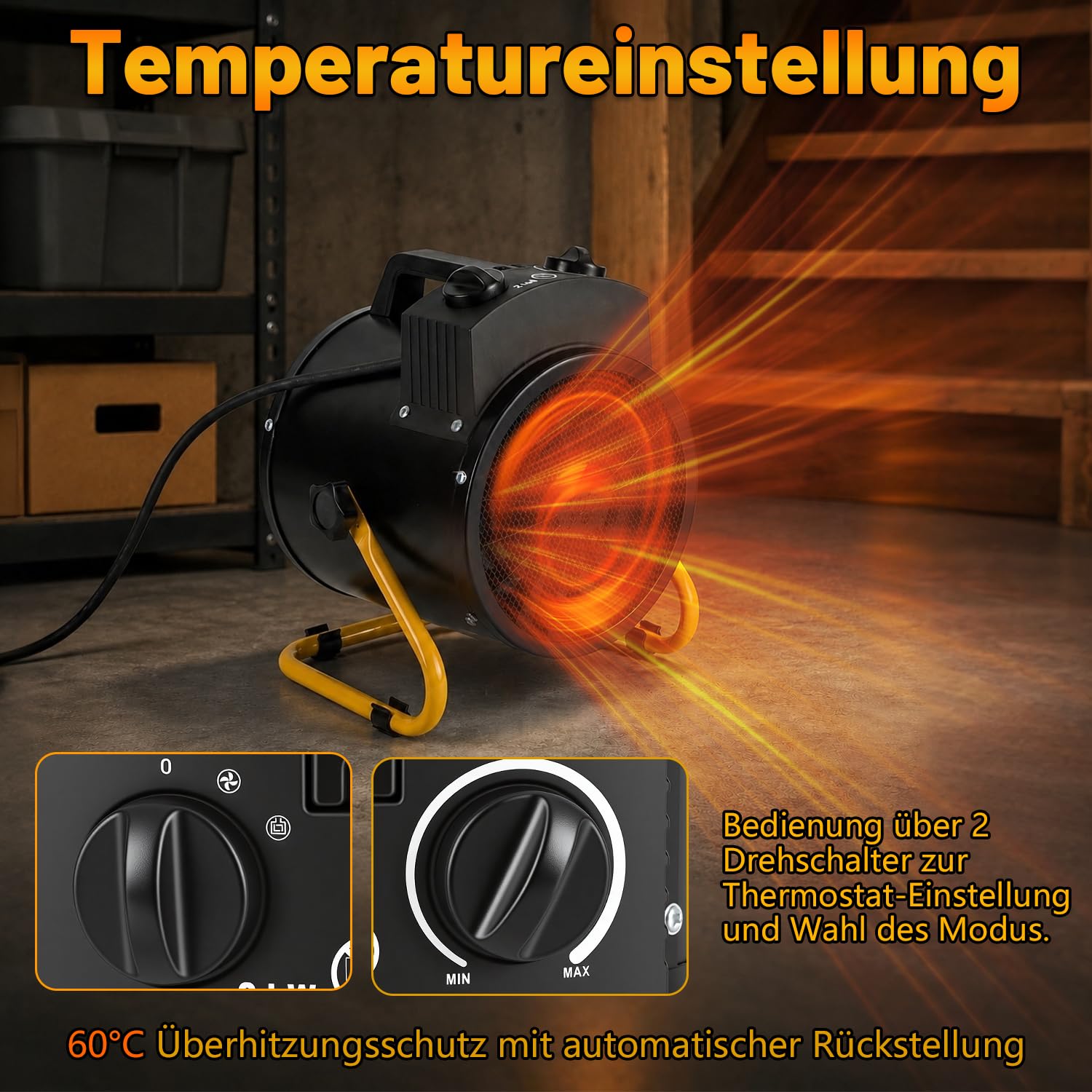 Jopassy Gewächshausheizung mit Thermostat IPX4 bis 2000W für Gewächshaus Garage