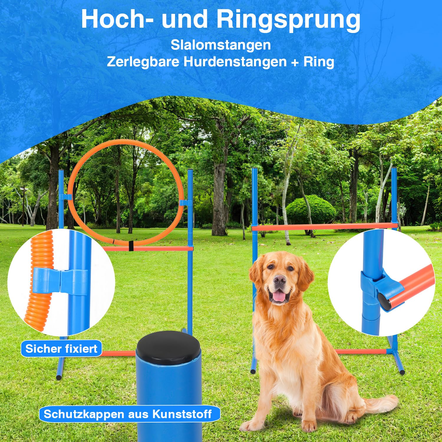 Jopassy Hunde Agility Set mit Tunnel Hürde Slalomstangen und Tragetasche