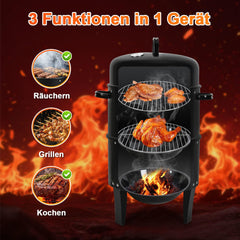Jopassy 3 in 1 Smoker Räucherofen Ø40x80 cm Holzkohle Grill mit Thermometer