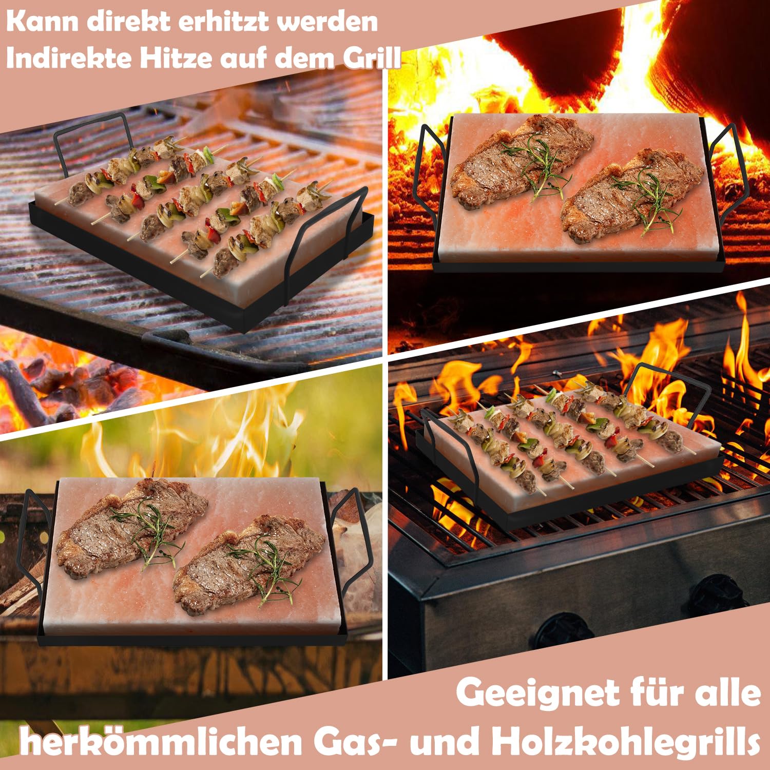 Jopassy Salzplatte zum Grillen 20x30 cm mit Eisenplatte für BBQ