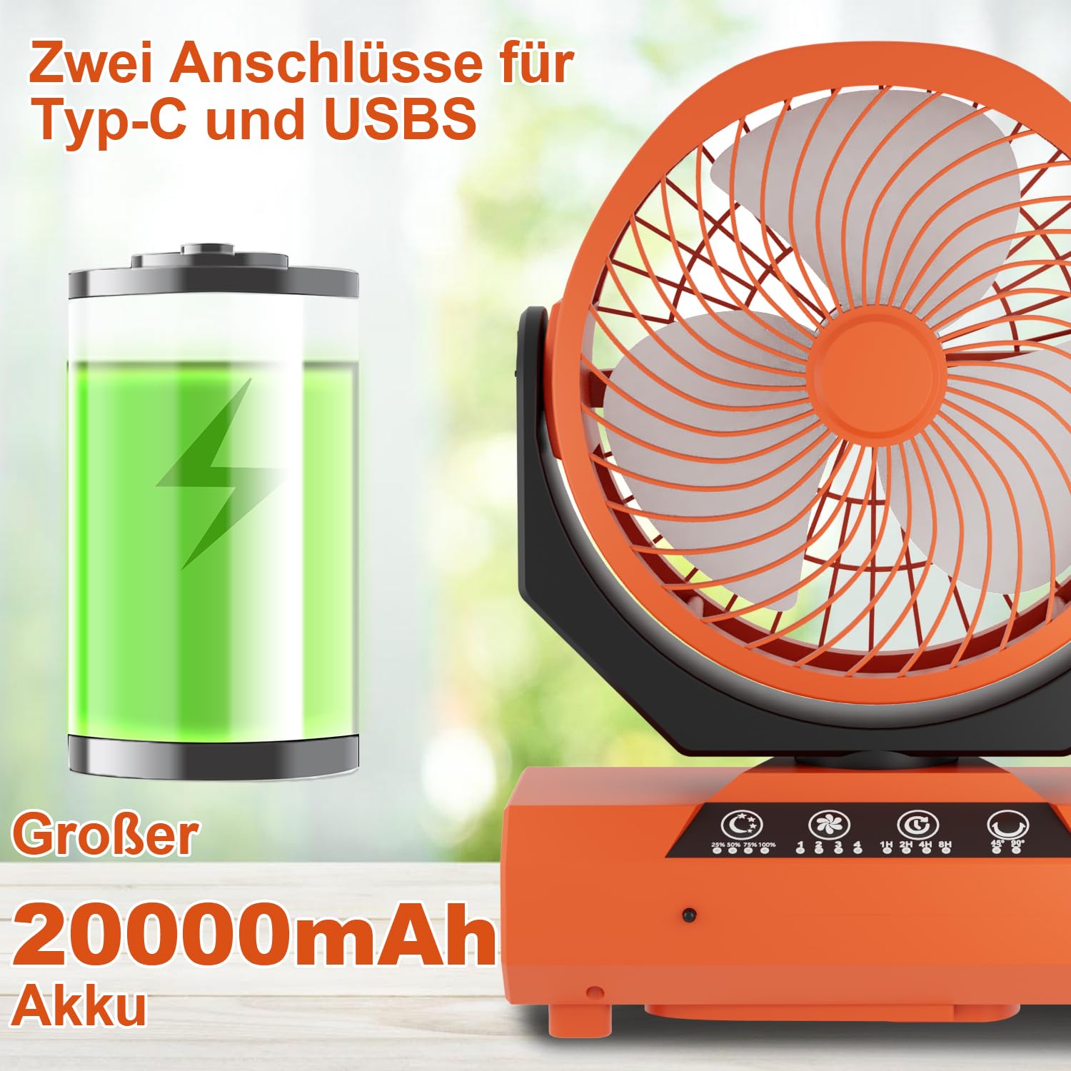 Jopassy Akku Ventilator 20000mAh Camping Ventilator mit LED Laterne und Haken