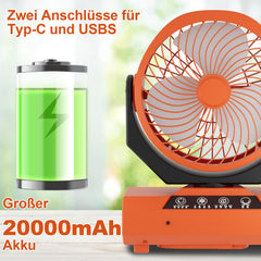 Jopassy Akku Ventilator 20000mAh Camping Ventilator mit LED Laterne und Haken