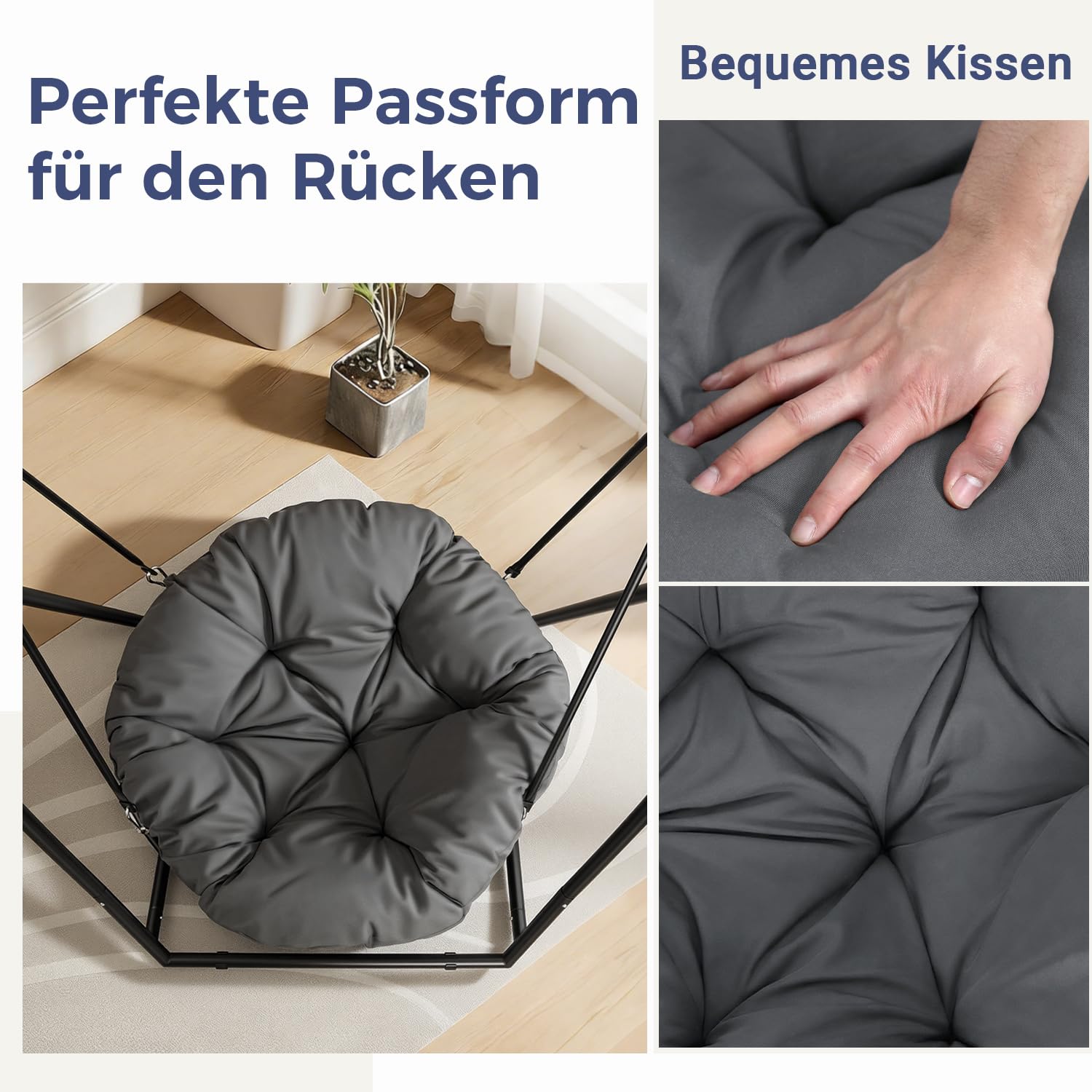 Jopassy Hängesessel mit Gestell und Kissen, höhenverstellbar bis 150 kg, für Garten und Balkon