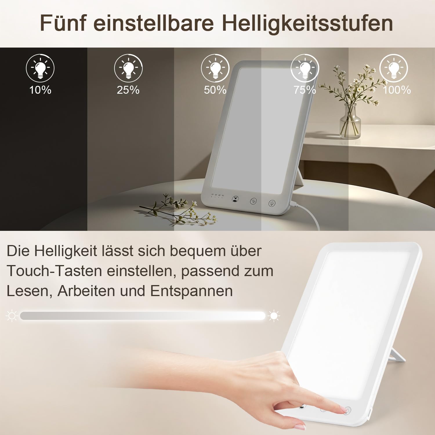 Jopassy Tageslichtlampe 10000 Lux mit 3 Farbtemperaturen 5 Helligkeitsstufen und Timer