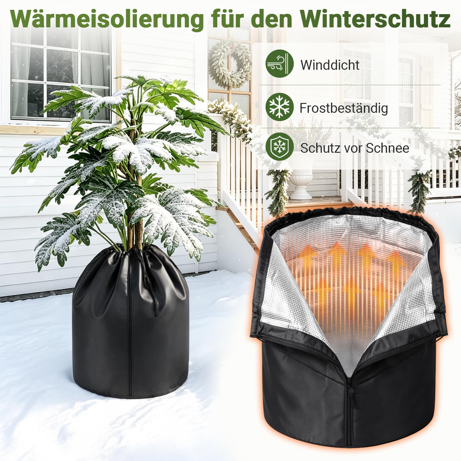 Jopassy Thermo Topfschutz 2er Set Frostschutz für Kübelpflanzen mit Reißverschluss