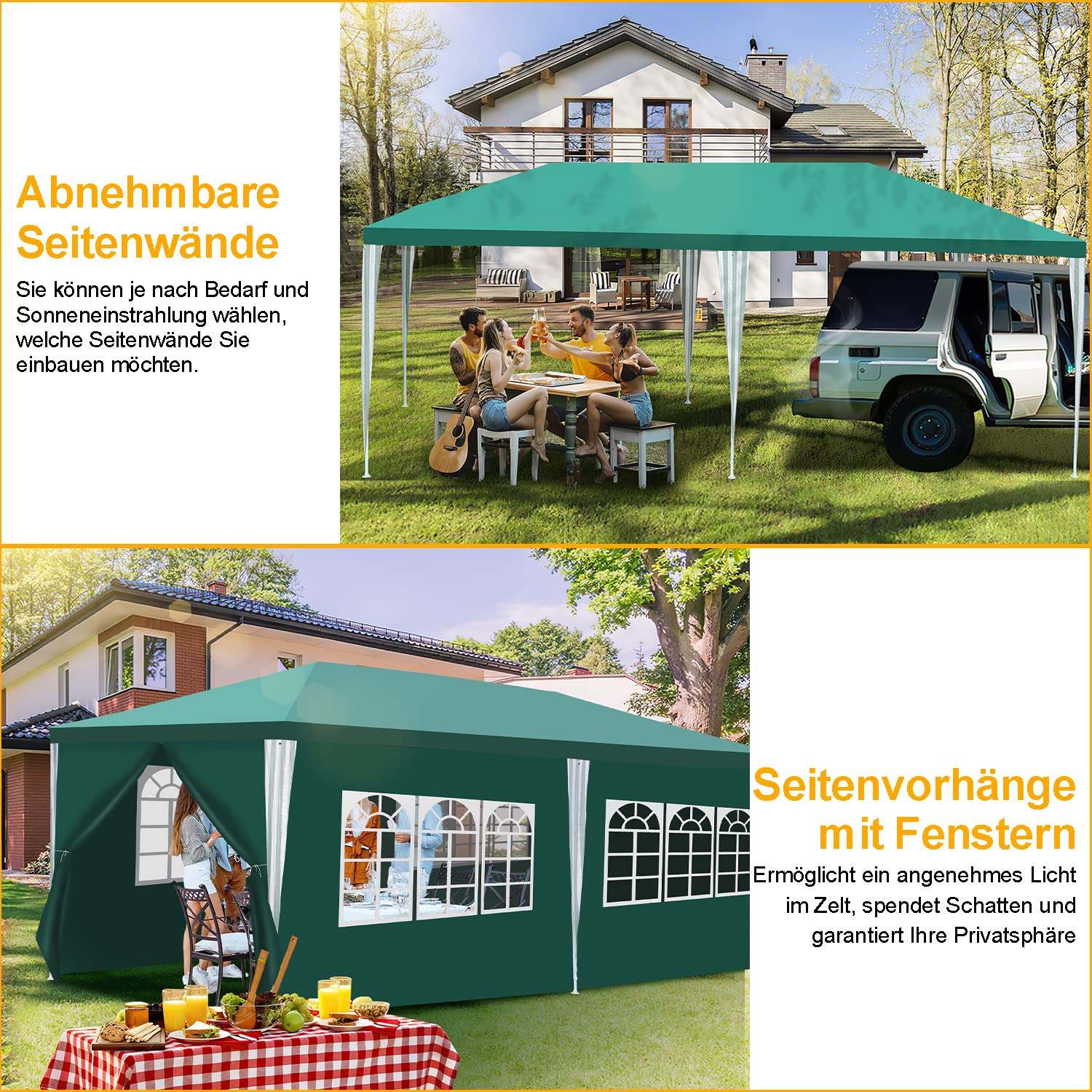 Jopassy Partyzelt wasserdicht 3x3 m 3x6 m Gartenzelt mit Seitenteilen