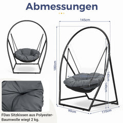 Jopassy Hängesessel mit Gestell und Kissen, höhenverstellbar bis 150 kg, für Garten und Balkon