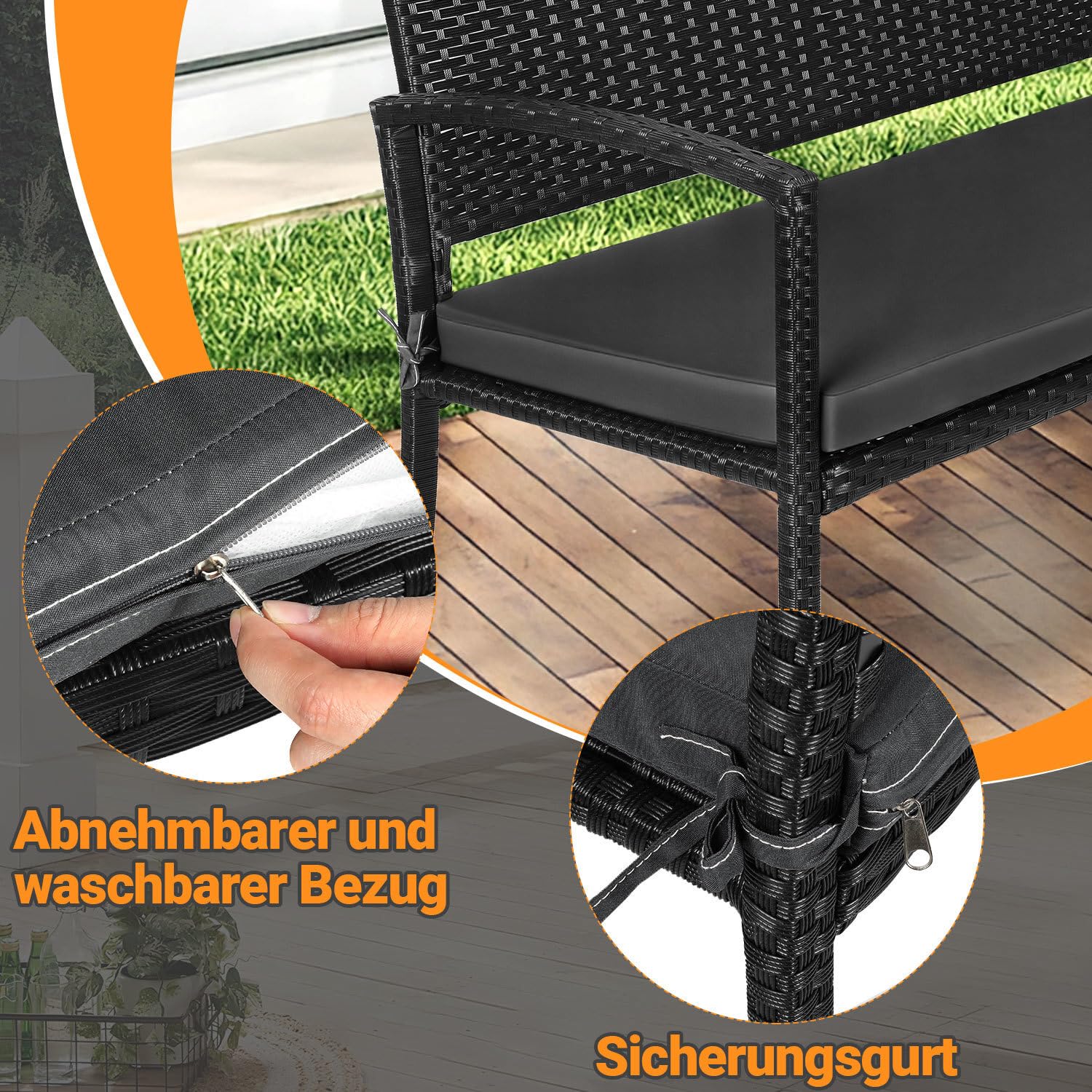 Jopassy Gartenbank Polyrattan 112 x 58 x 90 cm 2-Sitzer bis 227 kg