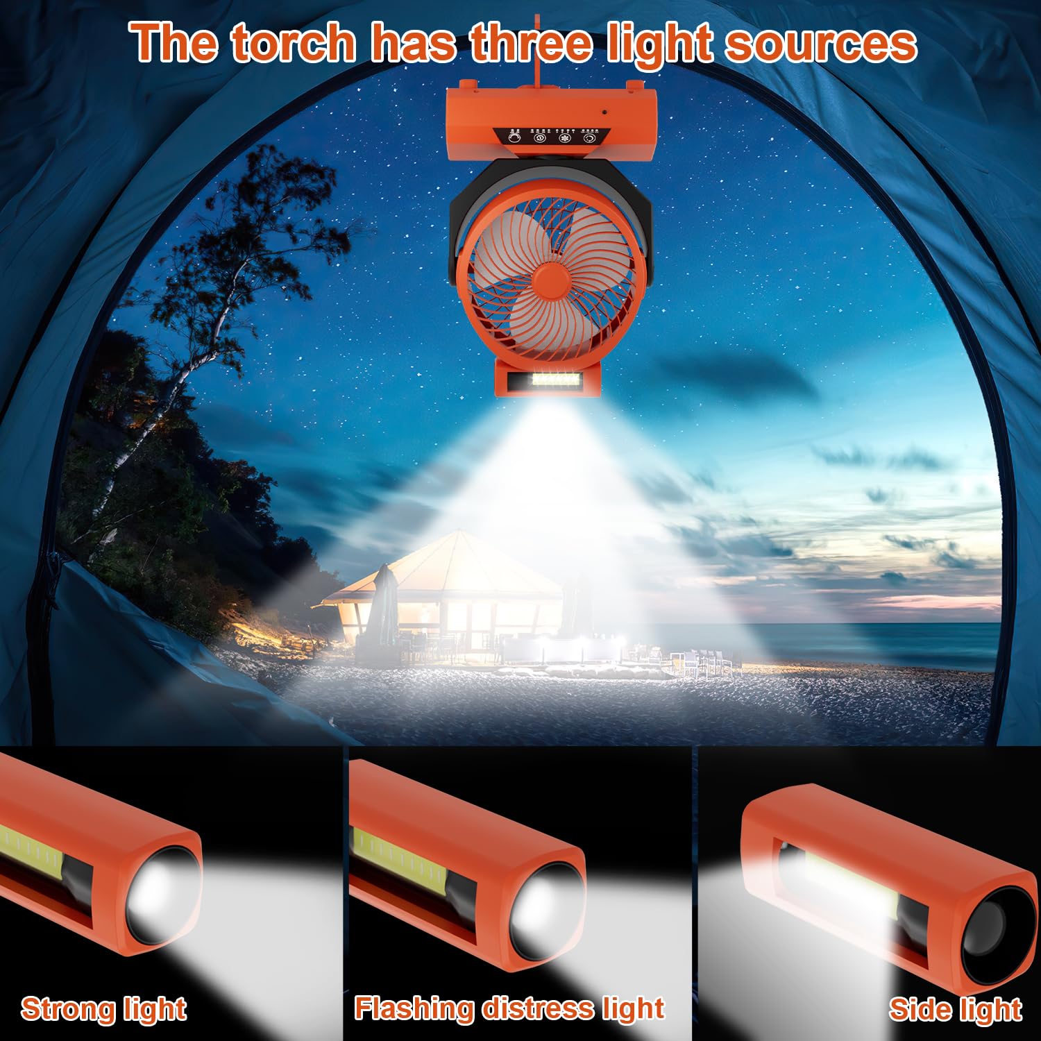 Jopassy Akku Ventilator 20000mAh Camping Ventilator mit LED Laterne und Haken