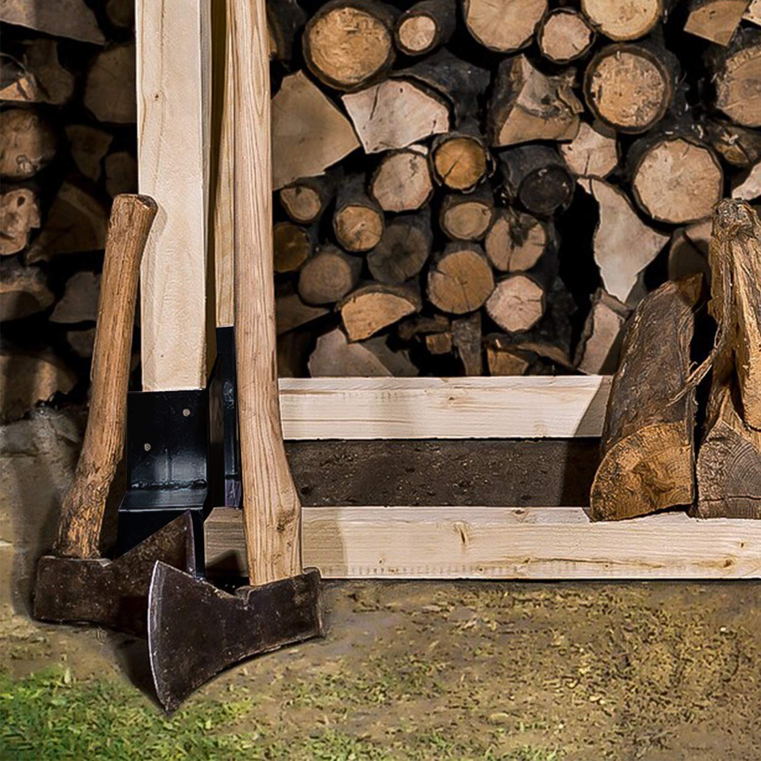 Jopassy Holzstapelhilfe 4 Stück Schwarz für Brennholz und Kaminholz