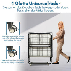 Jopassy Klappbett 90 x 200 cm mit 13 cm Matratze, klappbares Gästebett mit Rollen, bis 200 kg