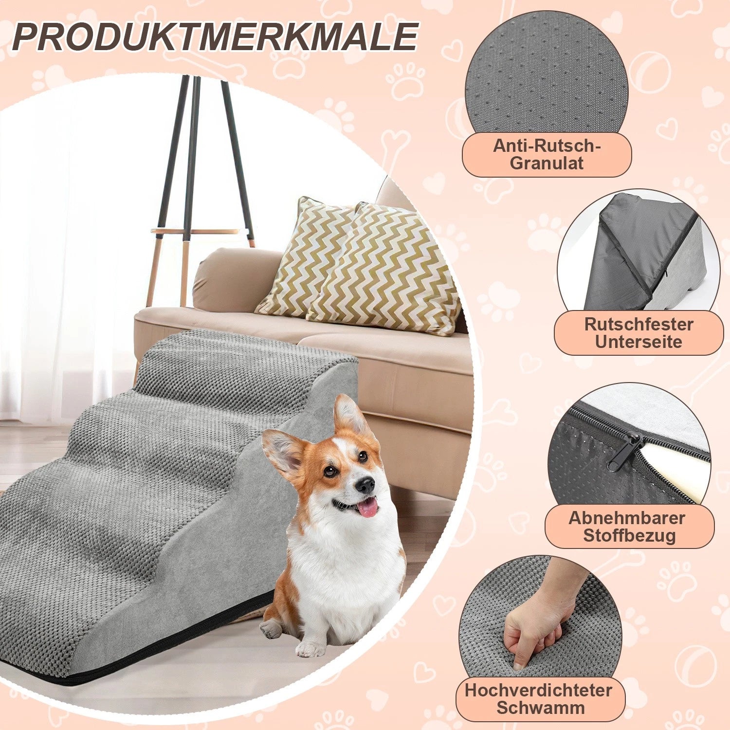 Jopassy Hundetreppe 3 oder 4 Stufen bis 18 kg rutschfest