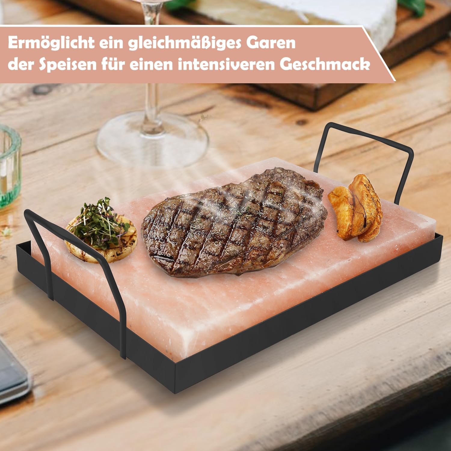 Jopassy Salzplatte zum Grillen 20x30 cm mit Eisenplatte für BBQ