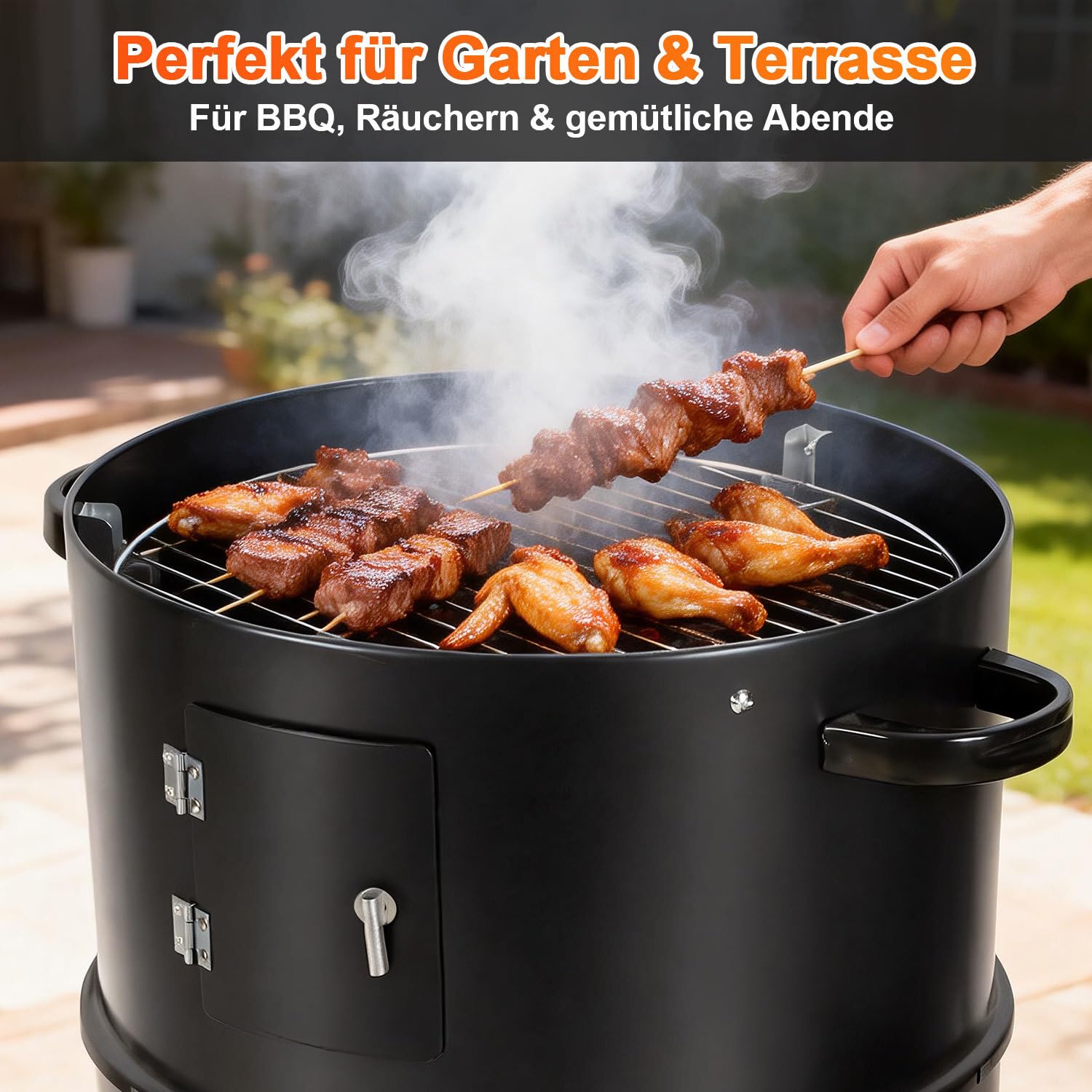 Jopassy 3 in 1 Smoker Räucherofen Ø40x80 cm Holzkohle Grill mit Thermometer