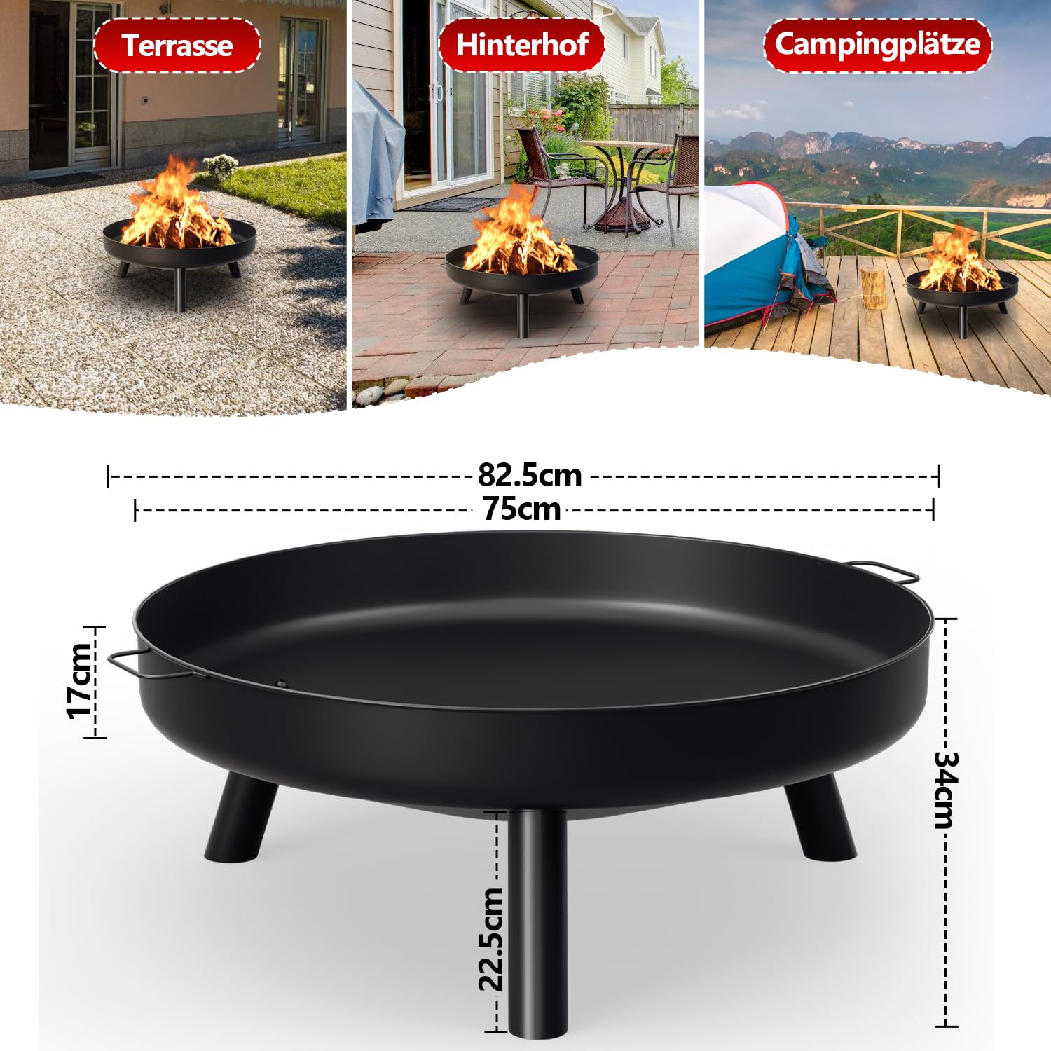 Jopassy Feuerschale Ø82,5 cm Feuerstelle Garten mit Griffen