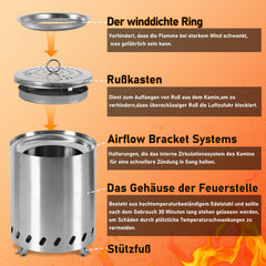 Jopassy Rauchfreie Feuerschale 22 × 15 cm Edelstahl mit Ständer und Tragetasche