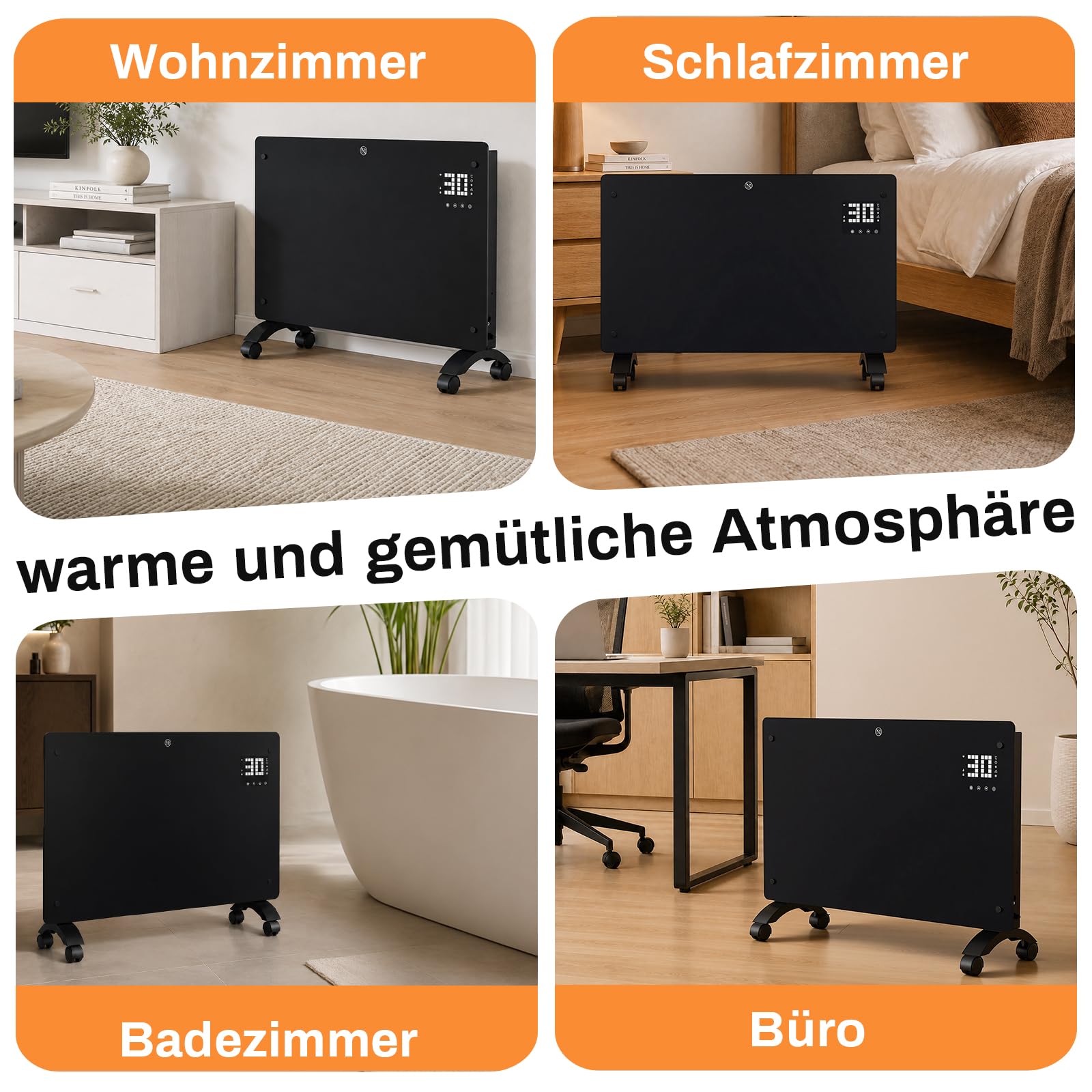 Jopassy WLAN Konvektor Heizung 2000/2500W mit Thermostat und Glasfront